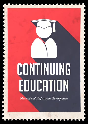 Continuing Education on Red Background. Vintage Concept in Flat Design with Long Shadows.